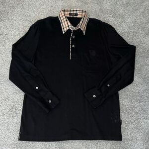 Black London Daks Golf Polo Golfer pocket Burberry collar LS shirt 48/M Japan